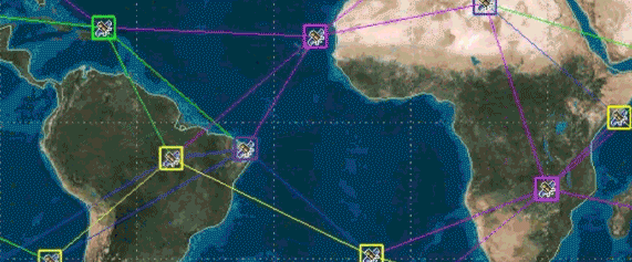 Animation showing trajectory of satellites passing over the Earth