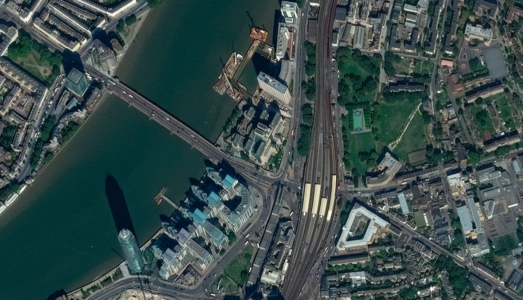 Satellite image of London and the River Thames.