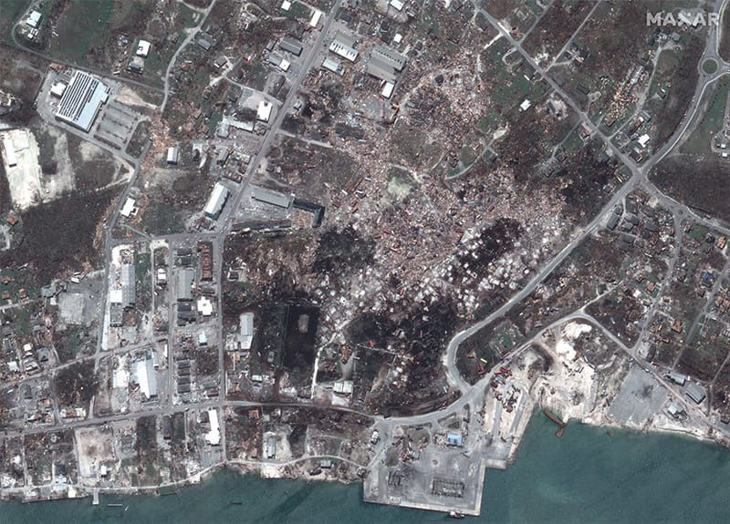 Satellite Image of  Marsh Harbour on Great Abaco Island after Hurricane Dorian 